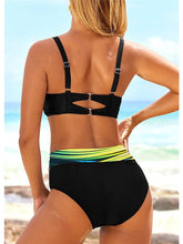 Women's Swimwear Bikini 2 Piece Plus Size Swimsuit Open Back Printing High Waisted Gradient Color Green Black Blue Gray Fuchsia Tank Top V Wire Bathing Suits Sexy Vacation Fashion / Modern / New
